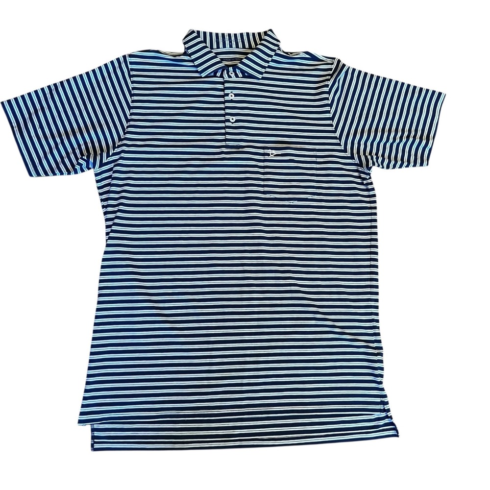 B. Draddy Mens Pima Cotton Spandex Striped Polo Shirt Navy White Size Medium